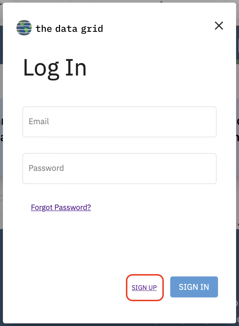 Screencap showing the log in modal