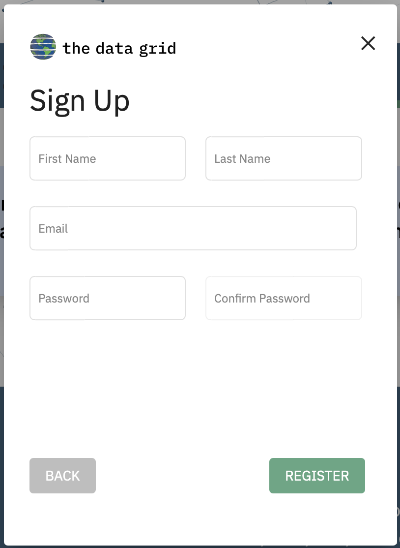 Screencap showing the sign up modal