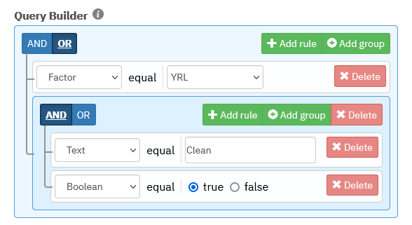 Screencap of the query builder